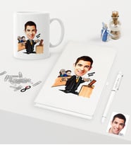 BK Gift Kişiye Özel Bay Avukat Karikatürlü Beyaz Defter Kalem Kupa Seti - 3 (Model 1)