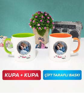 İkili Sevgiliye Sevgililer Günü Hediyesi 11 Kupa Bardak Yeşil Turuncu
