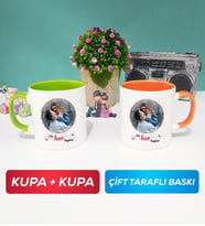 İkili Sevgiliye Sevgililer Günü Hediyesi 11 Kupa Bardak Yeşil Turuncu