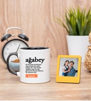 Ağabey Kelime Anlamı Siyah Kupa Bardak ve Sarı Mini Fotoğraf Çerçevesi