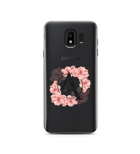 Pembe Çiçekli Harf Tasarım Süper Şeffaf Silikon Telefon Kılıfı Samsung J4 (2018)