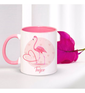 BK Gift Kişiye Özel Flamingo Tasarımlı Pembe Kupa Bardak-1 (Beyaz)