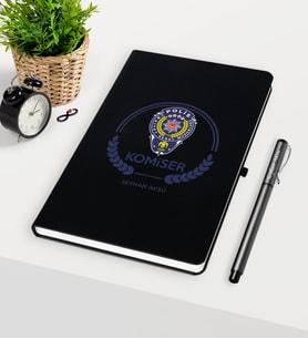 BK Gift Kişiye Özel Komiser Temalı Siyah Defter Kalem Seti - 2
