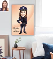 Kişiye Özel Polis Karikatürlü Ahşap Tablo 30x47 Bayan-2