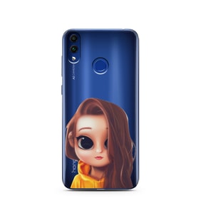 Kahve Saçlı Kız Tasarımlı Süper Şeffaf Silikon Telefon Kılıfı Huawei Honor 8c