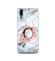 Mermer Çiçekli Harf Tasarım Süper Şeffaf Silikon Telefon Kılıfı Huawei P20  C-Ha