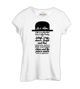 Charlie Chaplin - Curtain Beyaz Kadın Tshirt