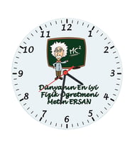 Biresimden Fizik Öğretmeni İsimli Saat - Öğretmenler Günü Hediyesi (Cam, 29 cm)
