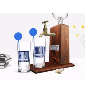 BK Gift Kişiye Özel Renkli Baskılı İstanbul Tasarımlı İkili Vodka Bardağı ve Ahşap Vodka Standı Hediye Seti-2 (Model 1)