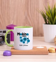 Makine Teknikeri Ahşap Altlıklı Mumlu Yeşil Kupa Bardak