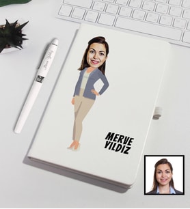 Kişiye Özel Karikatürize Bankacı Defter Kalem Seti Beyaz 91324