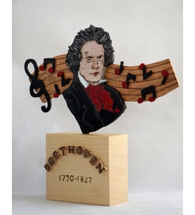 Beethoven Müzik Nota Süslemeli Ahşap Biblo El Yapımı