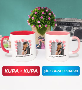 İkili Sevgiliye Sevgililer Günü Hediyesi 12 Kupa Bardak Kırmızı Pembe