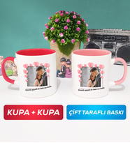 İkili Sevgiliye Sevgililer Günü Hediyesi 12 Kupa Bardak Kırmızı Pembe