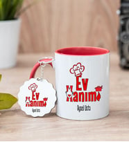 Ev Hanımı Kırmızı Kupa Bardak Ve Anahtarlık Set