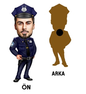 Kişiye Özel Polis Karikatürlü Ahşap Magnet Bay-2