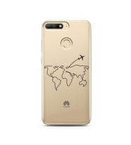 Çizgi Harita Tasarımlı Süper Şeffaf Silikon Telefon Kılıfı Huawei Y6 Prime 2018