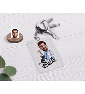BK Gift Kişiye Özel Erkek Veteriner Hekim Karikatürlü Şeffaf Pleksi Anahtarlık (Beyaz)