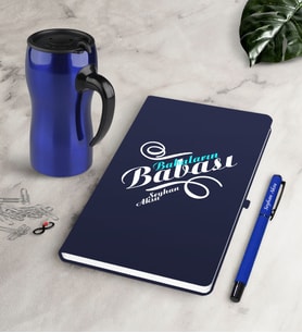 BK Gift Kişiye Özel Babaların Babası Lacivert Defter Kalem Termos Mug Seti-1 (Model 1)