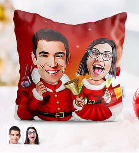 BK Gift Kişiye Özel Yılbaşı Temalı Sevgililer Karikatürlü Yastık - 3