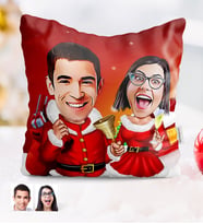 BK Gift Kişiye Özel Yılbaşı Temalı Sevgililer Karikatürlü Yastık - 3