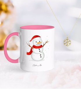 BK Gift Kişiye Özel Kardan Adam Pembe Kupa ve Kar Tanesi Kolye-2 (Model 1)