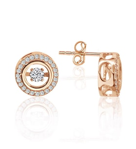 Ortası Sallantılı Tektaş Altın Küpe (Rose-Beyaz)