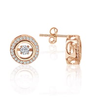 Ortası Sallantılı Tektaş Altın Küpe (Rose-Beyaz)