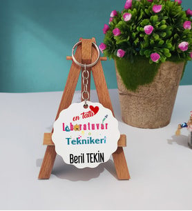 Mesajlı Laboratuvar Teknikeri Tasarımlı Kişiye Özel Laboratuvar Teknikeri Ahşap Anahtarlık