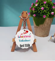 Mesajlı Laboratuvar Teknikeri Tasarımlı Kişiye Özel Laboratuvar Teknikeri Ahşap Anahtarlık