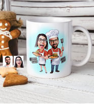 BK Gift Kişiye Özel Aşçı Çift Karikatür Beyaz Kupa Bardak