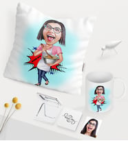 BK Gift Kişiye Özel Ev Hanımı Anne Karikatürlü Beyaz Kupa Ayna Yastık Seti - 3 (Model 1)