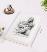 BK Gift Kişiye Özel Sevgililer Günü Karakalem Tasarımlı Beyaz Defter Kalem Seti-2