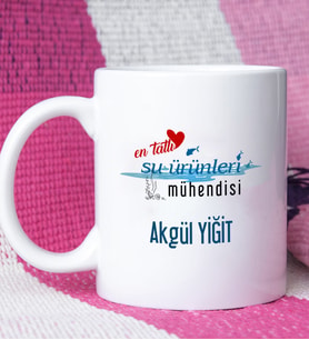 Mesajlı Su Ürünleri Mühendisi Tasarımlı Kişiye Özel Hediye Su Ürünleri Mühendisi Kupa Bardak