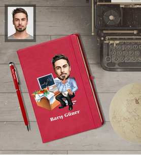 Kişiye Özel Patron Karikatürlü  Kırmızı Defter Kalem Hediye Seti Bay-18