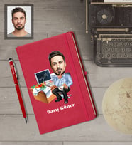 Kişiye Özel Patron Karikatürlü  Kırmızı Defter Kalem Hediye Seti Bay-18