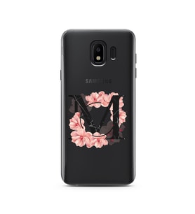 Pembe Çiçekli Harf Tasarım Süper Şeffaf Silikon Telefon Kılıfı Samsung J4 (2018)