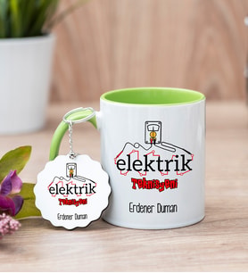 Elektrik Teknisyeni Yeşil Kupa Bardak Ve Anahtarlık Set