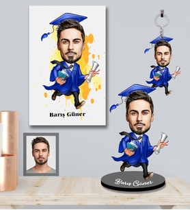 Kişiye Özel Mezuniyet Karikatürlü 3 lü Hediye Seti Bay-4