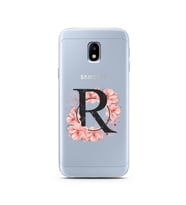 Pembe Çiçekli Harf Tasarım Süper Şeffaf Silikon Telefon Kılıfı Samsung J3 Pro R-