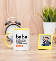 Baba Kelime Anlamı Sarı Kupa Bardak ve Sarı Mini Fotoğraf Çerçevesi