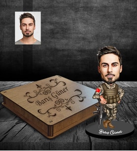 Kişiye Özel Asker Karikatürlü Ahşap Biblo Kutulu Bay-1