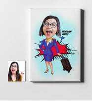 BK Gift Kişiye Özel Bayan Uçuş Görevlisi Hostes Karikatür Kanvas Tablo 50x70cm 2