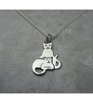 Çift Kedi Özel Tasarım Kolye  925K Gümüş