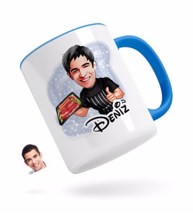 BK Gift Kişiye Özel Erkek Kasap Karikatürlü Mavi Kupa Bardak-2