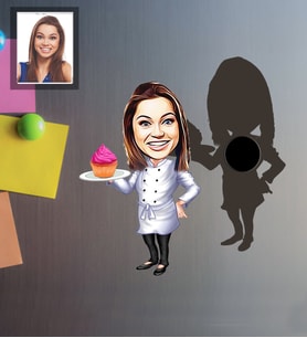 Kişiye Özel Pastacı Karikatürlü Ahşap Magnet Bayan-2