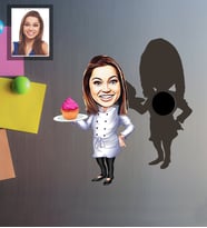 Kişiye Özel Pastacı Karikatürlü Ahşap Magnet Bayan-2