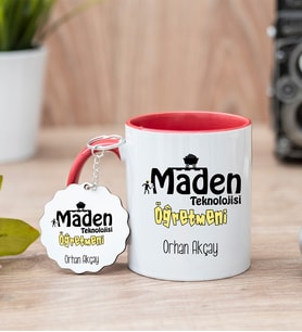 Maden Teknolojisi Kırmızı Kupa Bardak Ve Anahtarlık Set