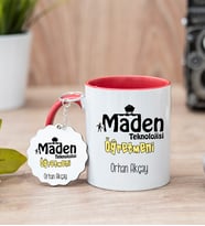 Maden Teknolojisi Kırmızı Kupa Bardak Ve Anahtarlık Set