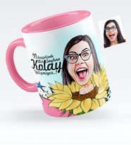 BK Gift Kişiye Özel Bayan Karikatürlü Pembe Kupa Bardak  5